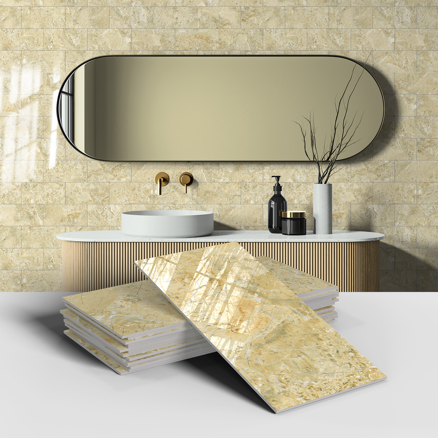 Picture of Crystal Marble Tile Wall Stickers Thickened PET Waterproof Self-adhesive Wallpaper for Kitchen Living Room Wall Decoration Cross Border