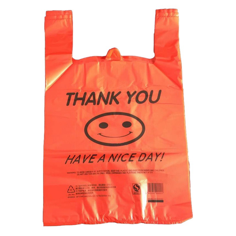 Factory Goods Red Smiley Face Plastic Bag Satchel Thickeneded Transparent Takeaway Packaging Fruit Shop Supermarket Vest Bag