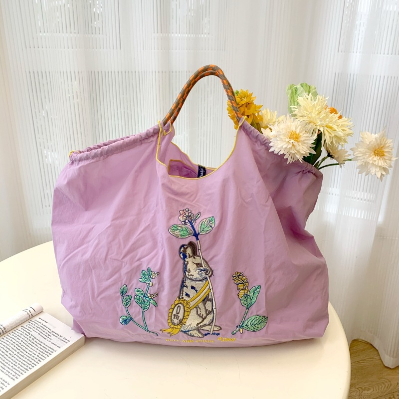 Japanese homemade ball chain environmental shopping bag nylon cloth embroidery portable canvas bag nylon shopping bag