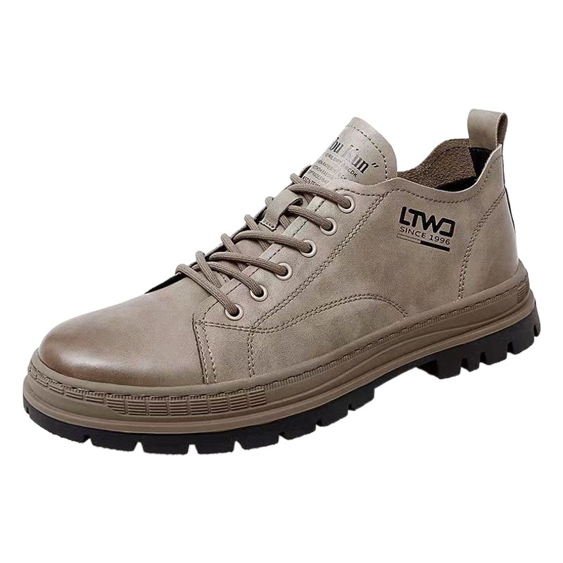 Genuine Leather Martin Boots for Men, British Workwear Style, Spring Casual Sneakers, Men's Mid-Cut Short Boots, Pure Cowhide, Comfortable and Height-Increasing