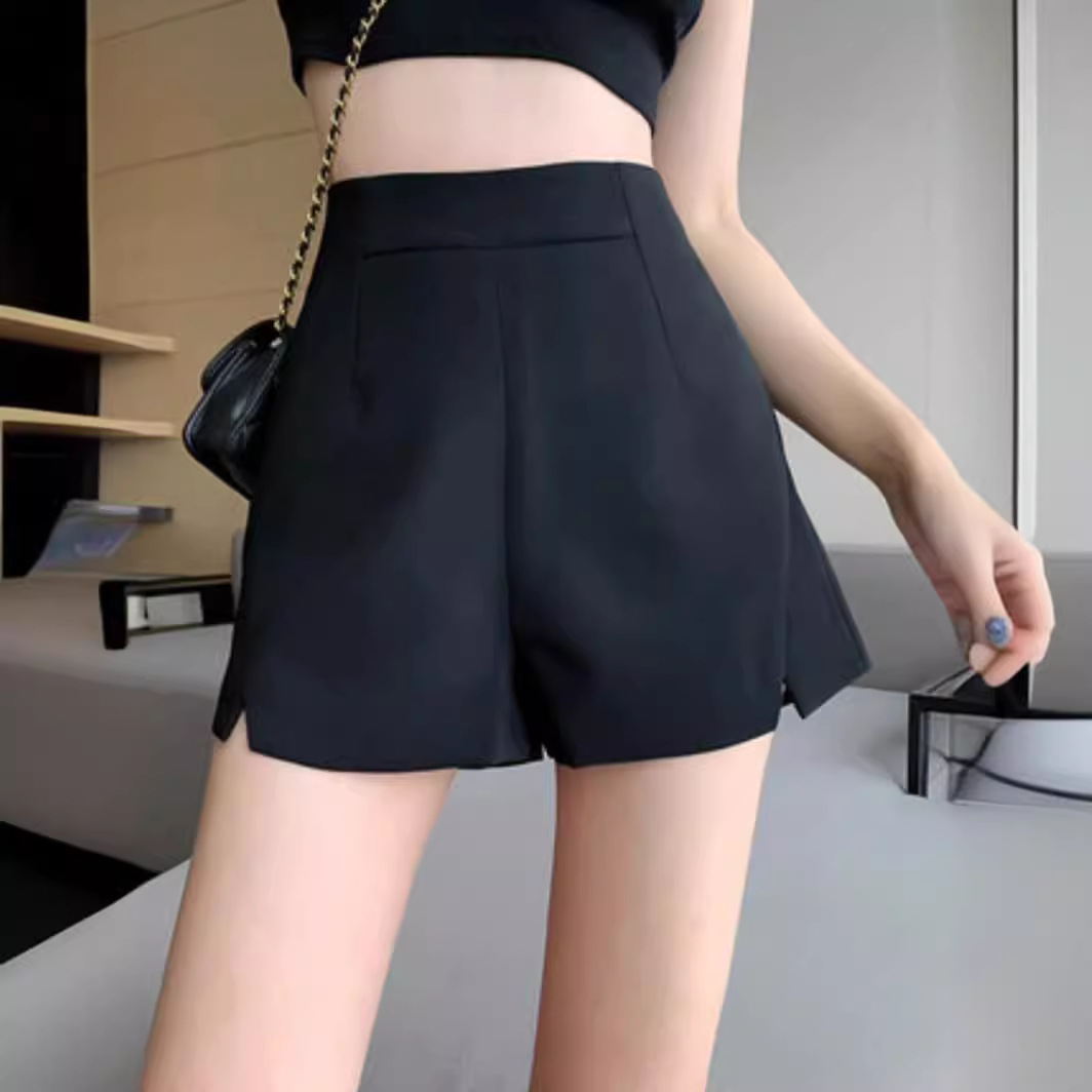2024 Shorts Women's Summer Black Dress Pants Women's Fashion Small High Waist Slimming Elegant Casual Wide Leg Hot Pants