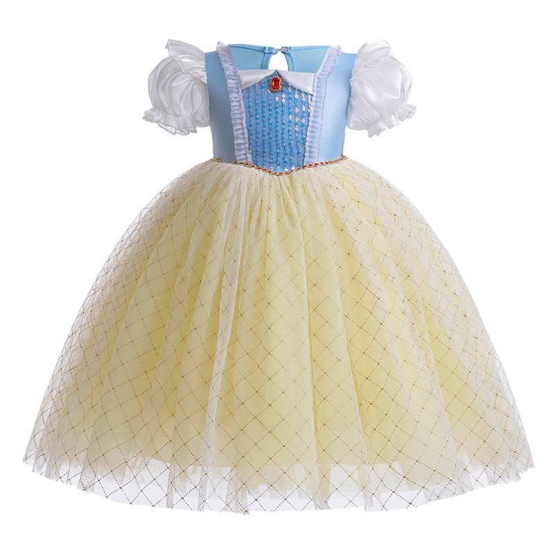 Snow White Girls 2025 Korean Style New Aisha Dress Children's Short Sleeve Dress Baby Princess Dress