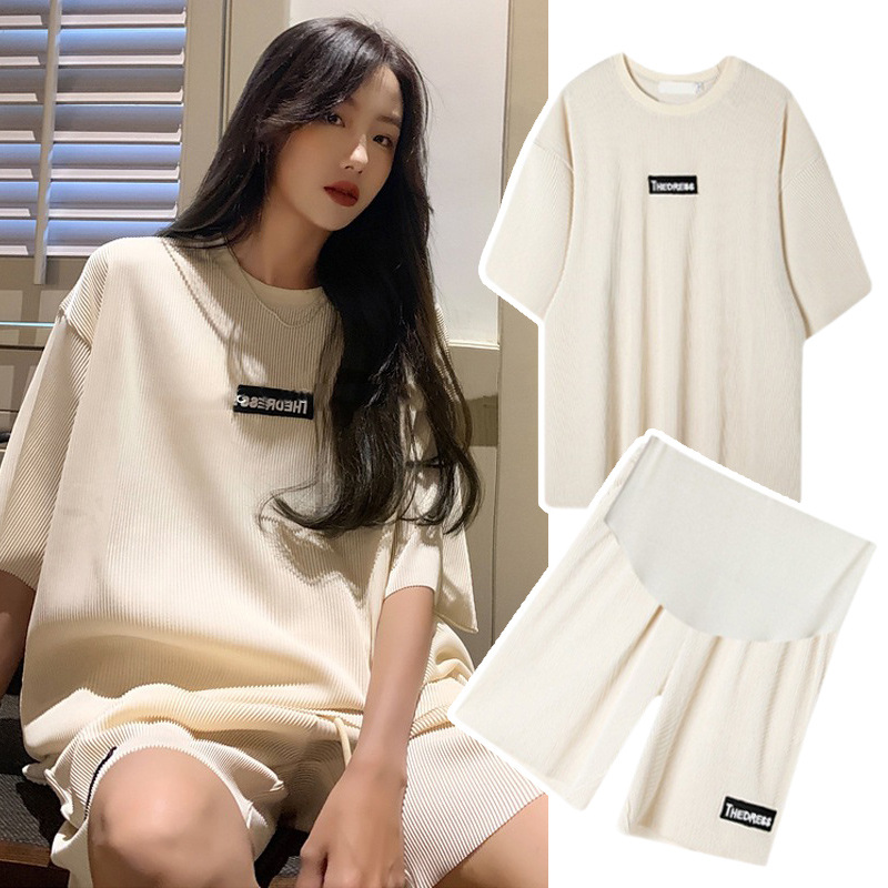 Maternity suit fashion summer thin loose net red summer cold short sleeved shorts sports two-piece female