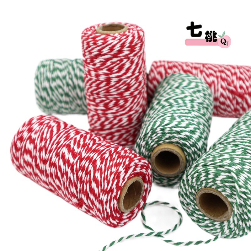 2mm Red Green White Christmas Cotton Rope DIY Zongzi Line Red and White Double Color Pstrand Handmade Packaging Gift Rope