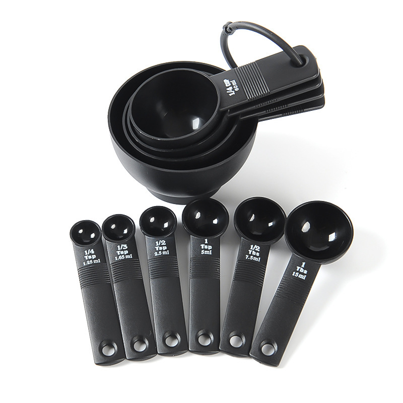 Picture of Black and White Spoon Buckle Measuring Cup 10-Piece Set Plastic Measuring Spoon Baking Tool Set with Scale Kitchen Tools