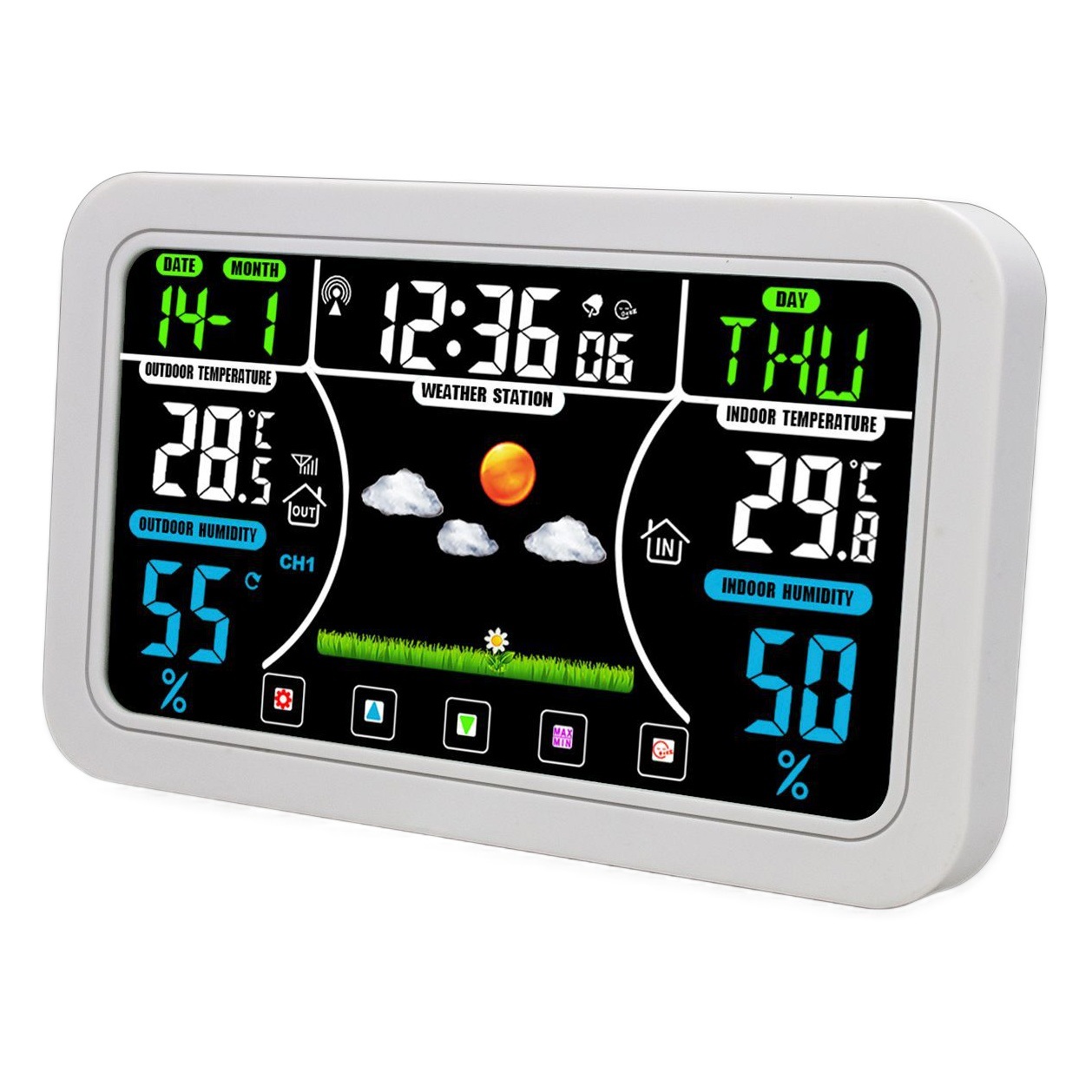 Cross-border Europe and the United States VA color screen weather clock garden kiln freezer storage room and other environmental monitoring temperature and humidity alarm clock