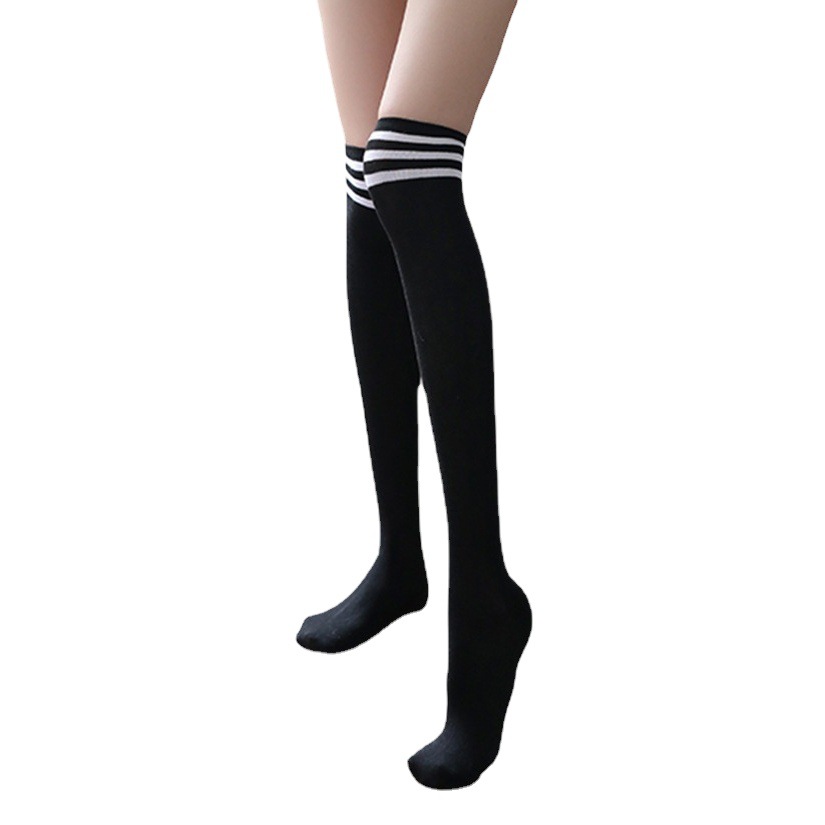 Fun Long Tube Student Women's Knee Socks Summer Department College Style White Thin Thigh JK High Barrel Three Bar Striped Socks