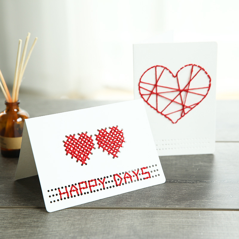 Picture of Cross-Border Cowhide Creative DIY Cross-Stitch Heart Valentine's Day Paper Carving with Envelope Greeting Card Goddess' Day Teacher Card