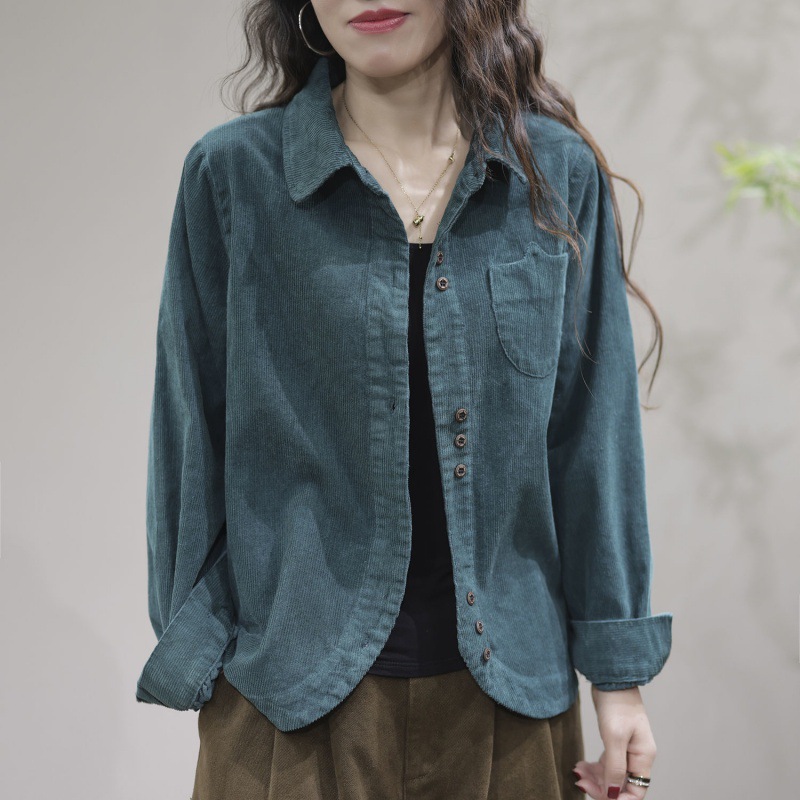 Corduroy this year popular shirt 2023 spring new high-end loose slim all-match long sleeve coat top tide