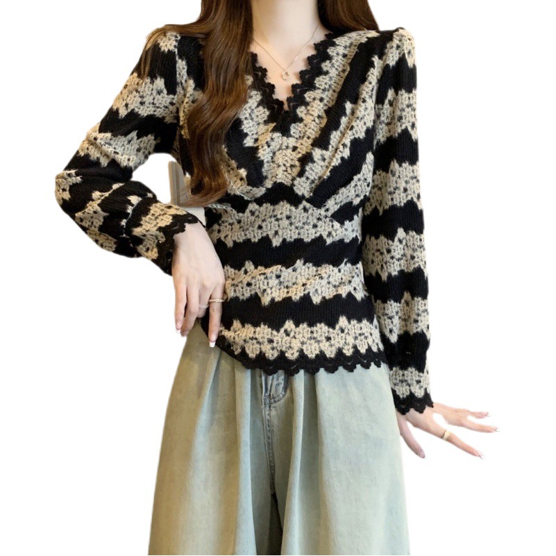 Lace-Lined Thickened Fleece-Lined Base Shirt for Women 2023 Autumn and Winter New Stylish Versatile Top