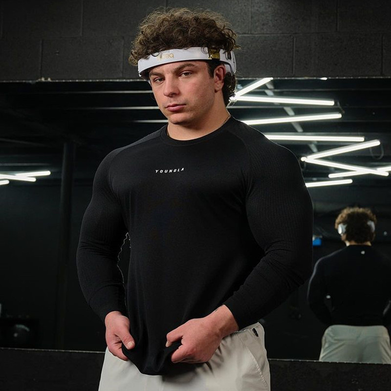 YOUNGLA American Men's Long-sleeved T-shirt Autumn New Bodybuilding Fitness Quick-drying Breathable Stretch Tight