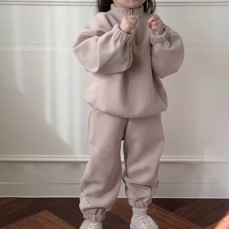 2024 children's clothing for boys and girls ins autumn and winter suit Korean style zipper pullover sports fleece padded sweater two-piece set