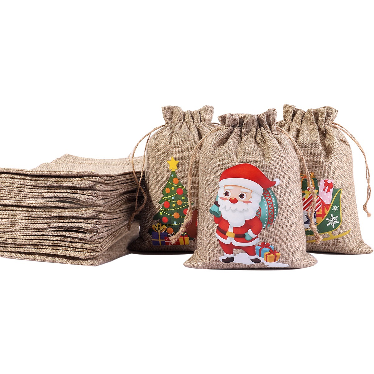 Christmas gift bag wholesale large Apple gift packaging bag Christmas Eve gift bag drawstring bunched linen bag
