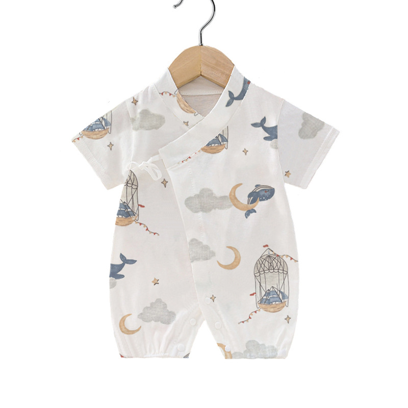 Picture of Infants' Short-sleeved jumpsuit cotton-padded climbing suit monk suit lace-up baby's thin kimono cartoon printed suit