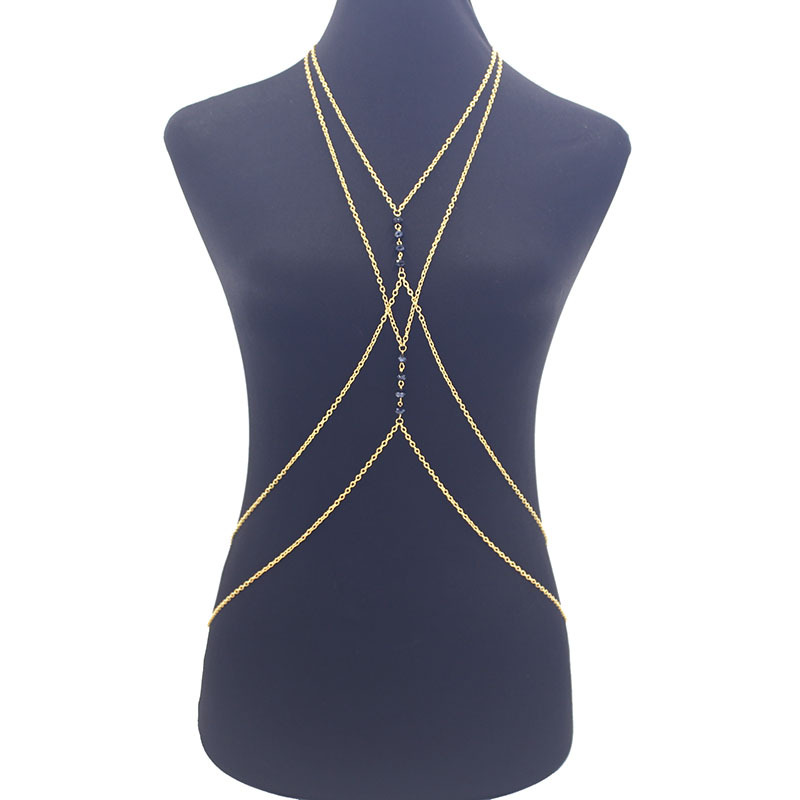 New European and American Fashion Sexy Metal Crystal Cross Summer Bikini Body Chain Metal Double-Layer Chest Chain Accessories