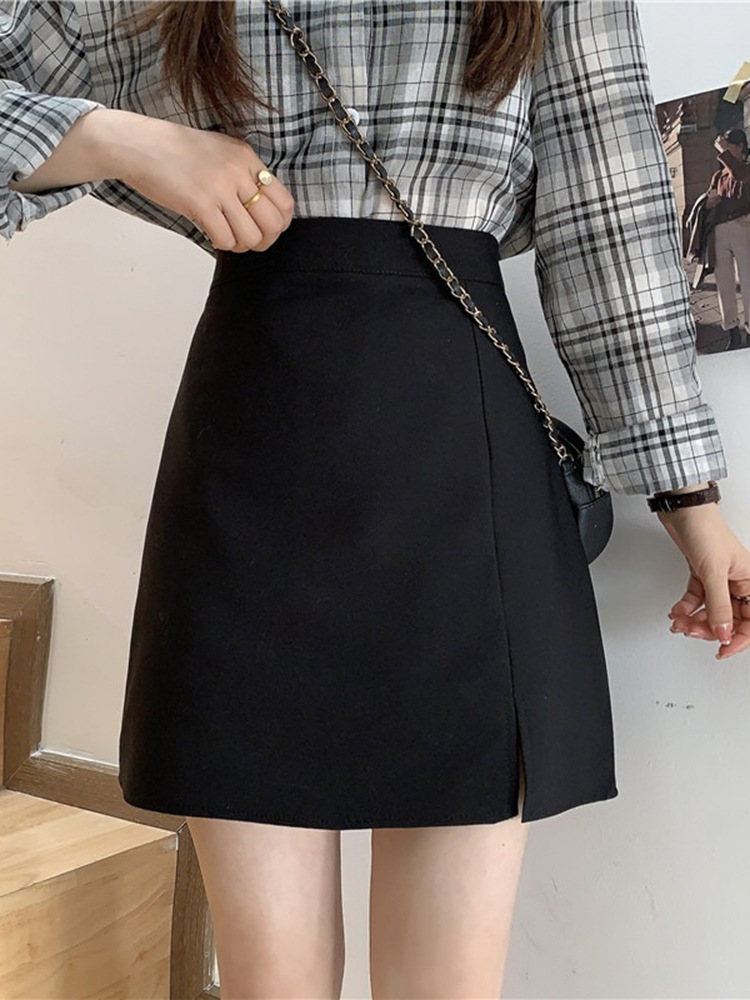 Picture of Black A- line Skirt Women's Spring and Autumn 2024 New Slimming High Waist Split Skirt Elegant Hip Skirt for Women