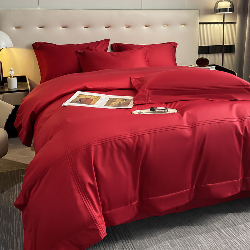 Picture of High-end European-style Wedding Four-piece Cotton Big Red Embroidered Sanding Quilt Cover Wedding Bedding Accompanying Wedding Room
