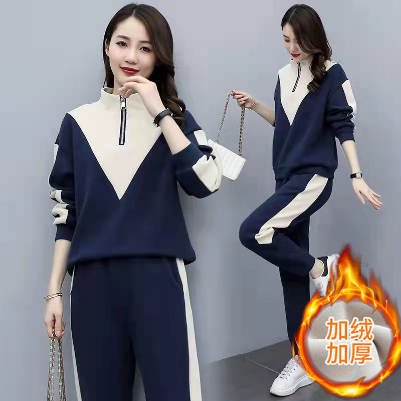 398# Thickened fleece-lined Sports suit Women Fall/Winter 2025 New Korean Long Sleeve Wear Casual Wear Two-Piece Tide
