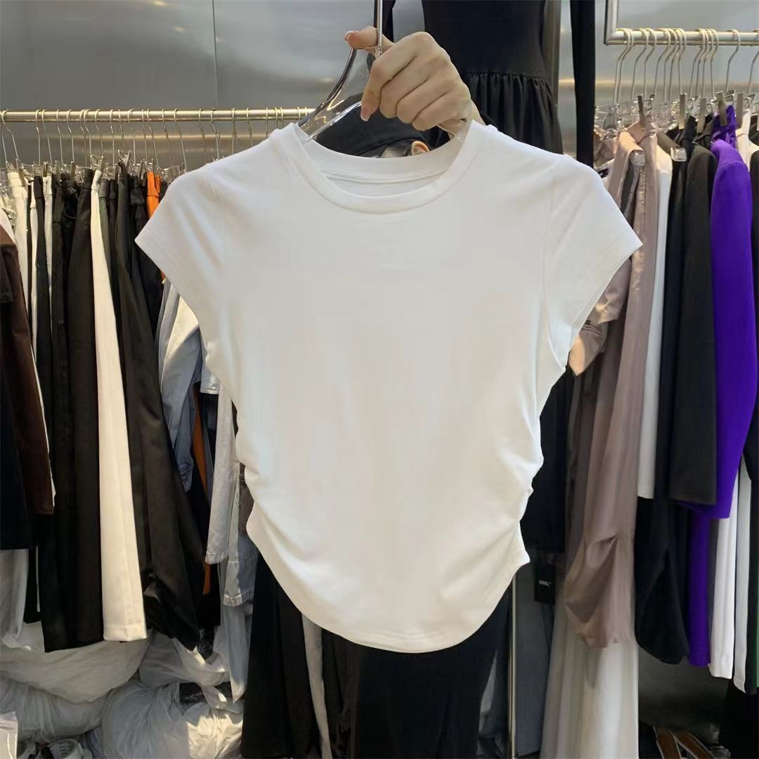 Picture of Spice Girls Pure Wants Tight Waist T-shirt Short-sleeved Women's 2025 Summer New Solid Color Base Pullover Slim-fit Short Top for Women
