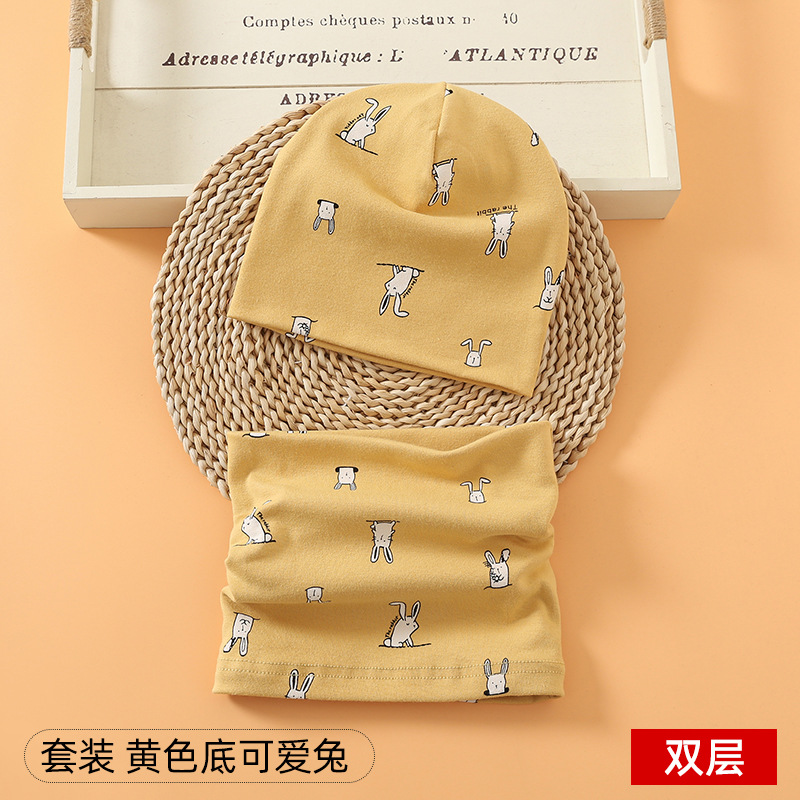 Picture of New baby double hat suit warm Amazon foreign trade wholesale printing children's scarf hat suit