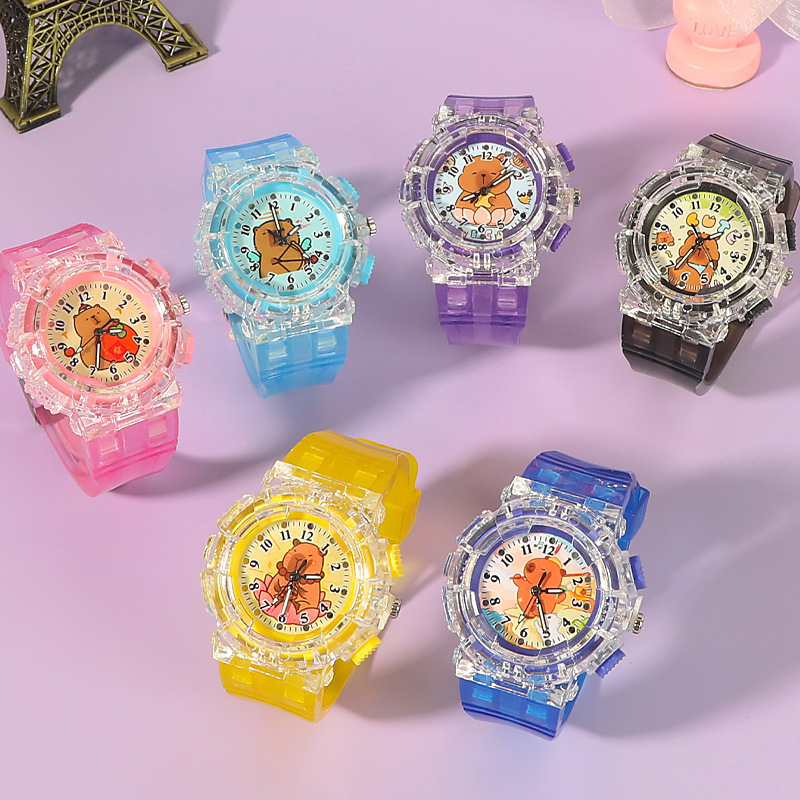 Cartoon Children's Watch Cappibala Quartz Watch Transparent Luminous Watches for Boys and Girls Electronic Watch Gifts