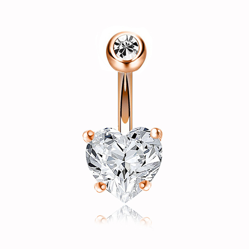 Picture of European and American Double Diamond Four-Claw Heart Zircon Fashionable Navel Ring Stainless Steel Navel Nail Trendyy Stainless Steel Navel Button
