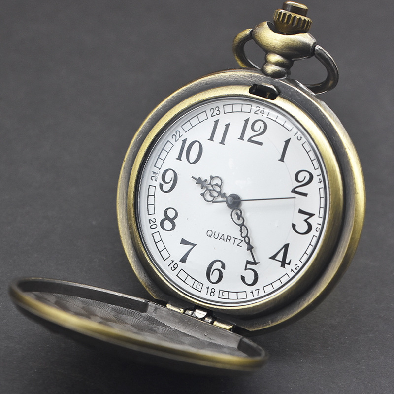 Picture of Bronze Pocket Watch Personalized Quartz Pocket Watch Triangle Pattern Hanging Chain Male and Female Gift Pocket Watch Factory Straight Hair Pocket Watch