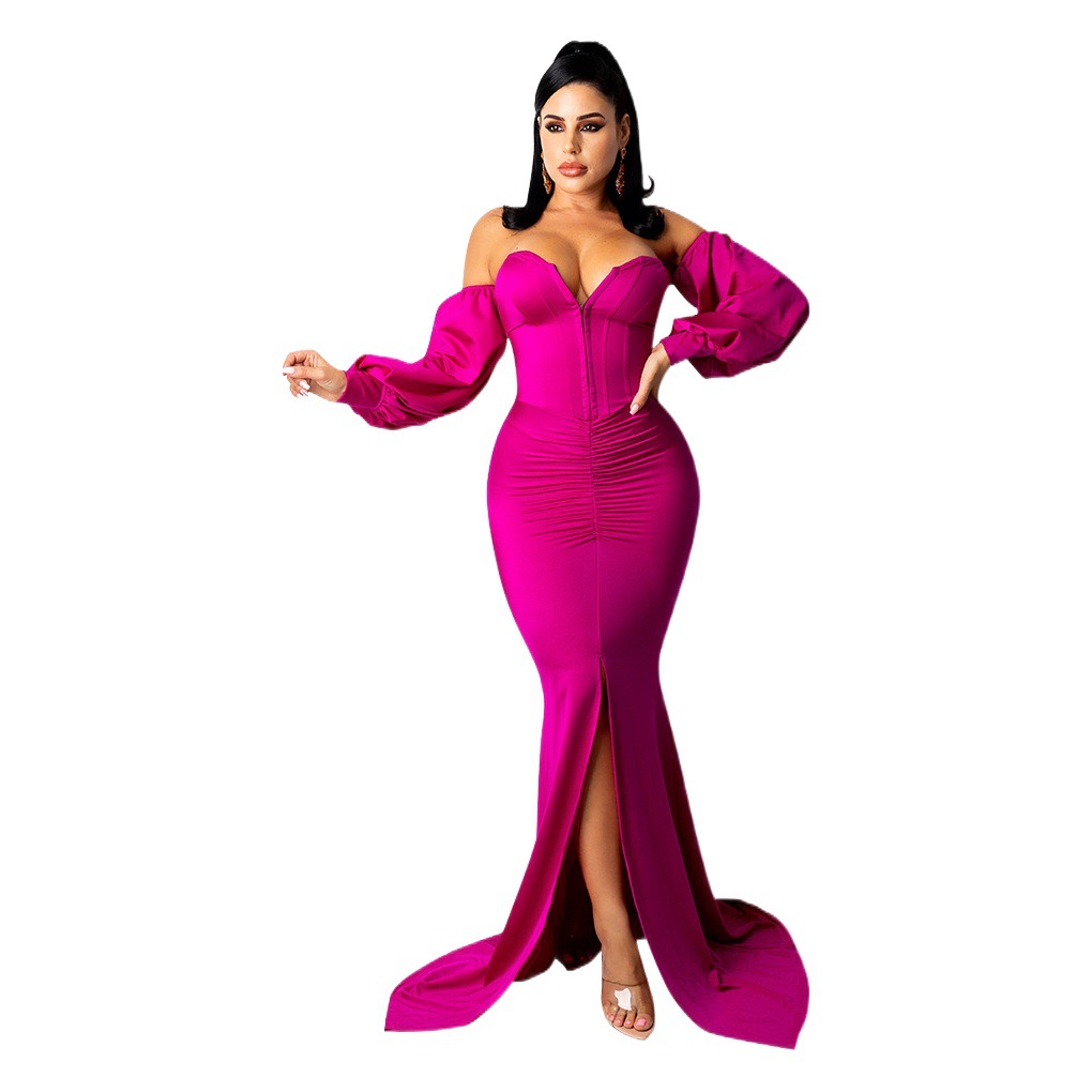 Os6204 Cross-Border Export New Product Amazon European and American Clothing Fashion Sexy Pure Color Nightclub Dress Women's Long Skirt