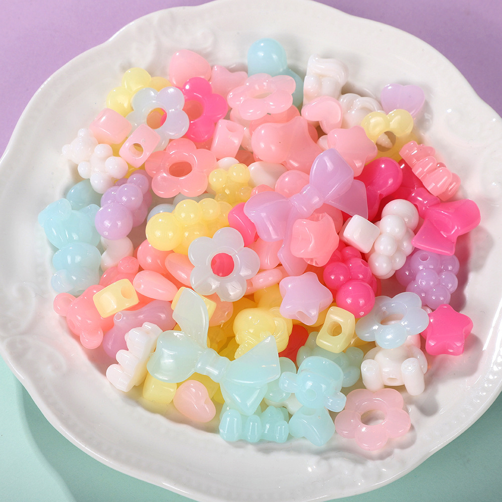 Acrylic Love Bow Beaded Color Jelly Bear Five-pointed Star Beaded DIY Mobile Phone Chain Necklace Accessories