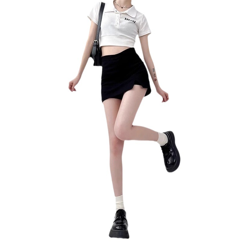 2024 Black Skirt Caution Spice Girl Design Women's Summer High Waist Slimming Split Hip A- line Skirt