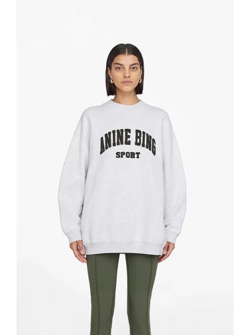 Cross-border European and American Women's Personalized Street Fashion Brand Sweat 2024 Autumn and Winter Casual Comfortable Alphabet Grey Pullover Top