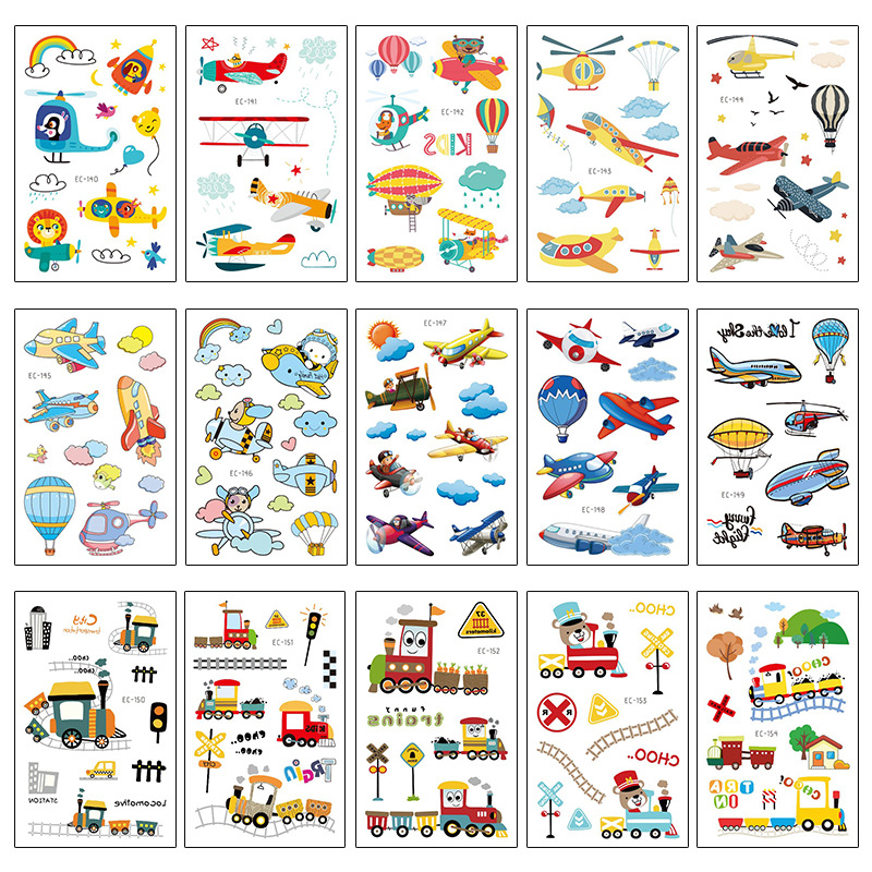 Picture of Children's Cartoon Transport tattoo Paper stickers Aircraft Ship Train Track Creative tattoo stickers