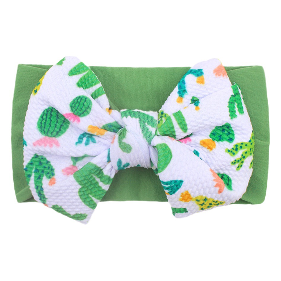 Children's Printed Large Bow Nylon Headband Soft Elastic Hair Accessories Baby Headband Baby European and American Printed Headscarf