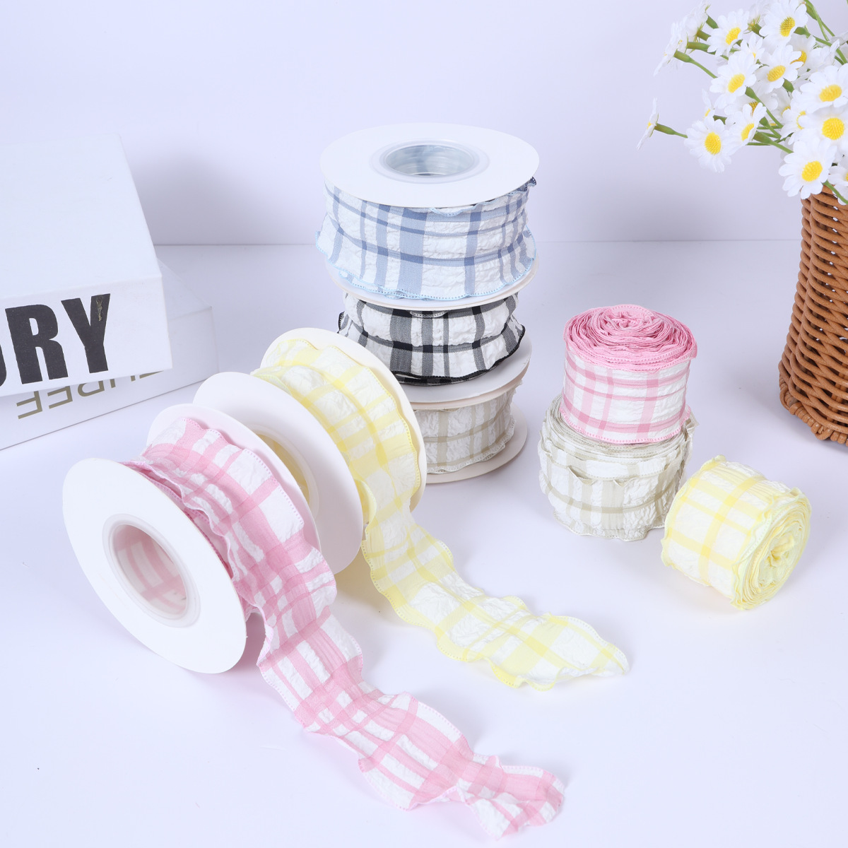4cm Plaid Pleated Ribbon Satin Ribbon Floral Packaging Materials Teacher's Day Gift Handmade Bouquet Handmade Bouquet Package