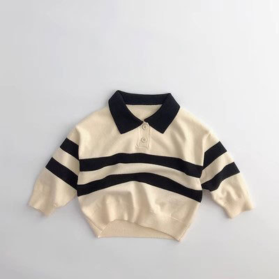 Picture of Spring and Autumn Children's Korean-style All-match Sweater Boys' and Girls' Baby Design Sense Casual Niche Striped Lapel Sweater Trendy
