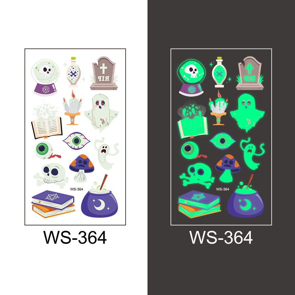 Picture of Cross-Border New Halloween Tattoo Stickers Waterproof and Sweat-Proof Long-Lasting Fluorescent Green Luminous Children's Cartoon Face Tattoo Stickers