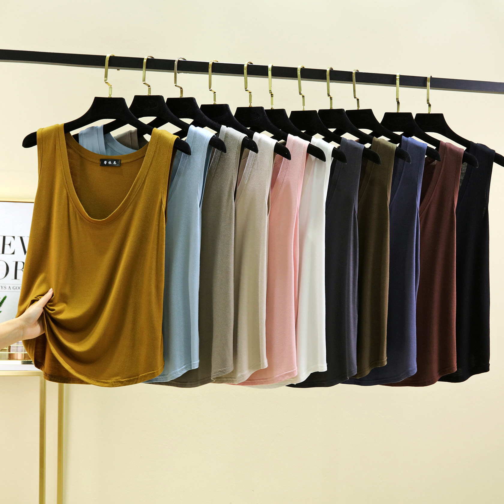 24 Summer Thin Modal Stretch Large U-Neck Vest Women's All-Match Arc Bottom Sleeveless Top Base Sling