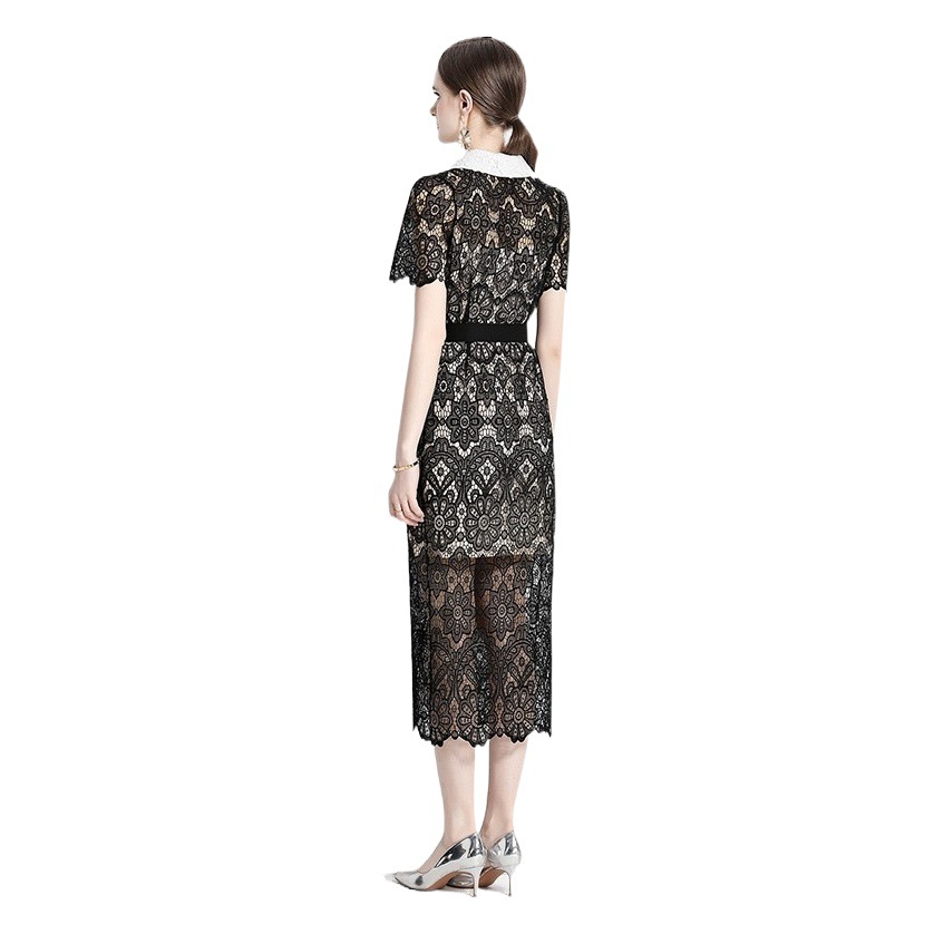 Cross-border real shot spot niche design sense of socialite temperament dress goddess water-soluble lace slim hip length