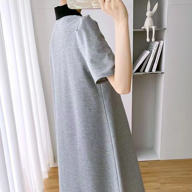 Picture of Maternity Dress for Spring and Summer, Trendy Internet Celebrity Style, Fashionable Long Dress for Pregnant Mothers, Stylish Polo Collar T-Shirt Dress