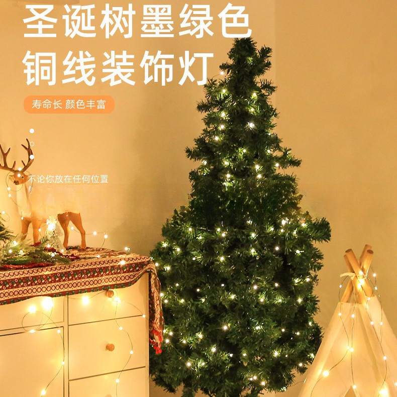 Christmas Tree Dark Green Copper Wire Decorative Light String Green Plant Shape Christmas Atmosphere Arrangement Led Colorful Light String