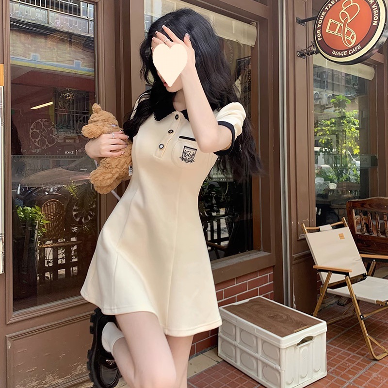 College-style Sweet Polo dress Summer Women's Short Skirt Tight Waist Slim-fit Slim-fit Black Elegant Skirt