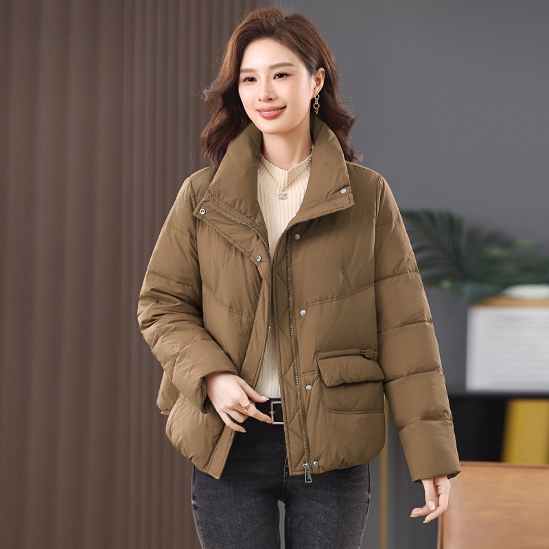 Picture of Fashion Short Collar Down Jacket Women's 2024 Winter New Loose plus size Thickened Warm White Duck Down Jacket