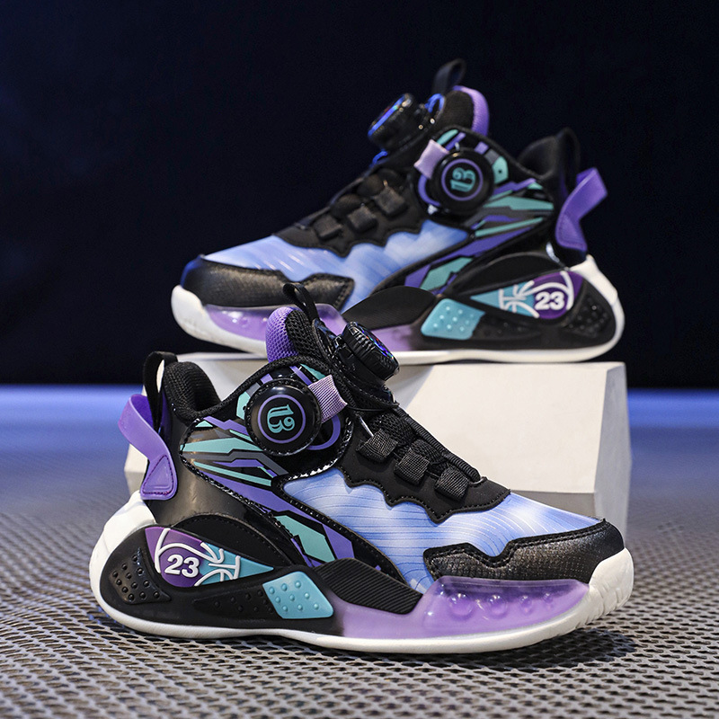 Children's Basketball Shoes Men's Shoes 2025 New Mesh Rotating Buckle sneaker Middle and Big Children's Non-slip Training Shoes Children's Shoes