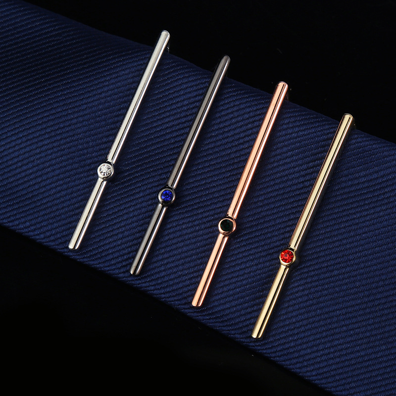 Elegant Light Luxury Men's Crystal Zircon Thin Tie Clip Rose Gold Exquisite Slender Crystal Tie Accessories Tie Clip