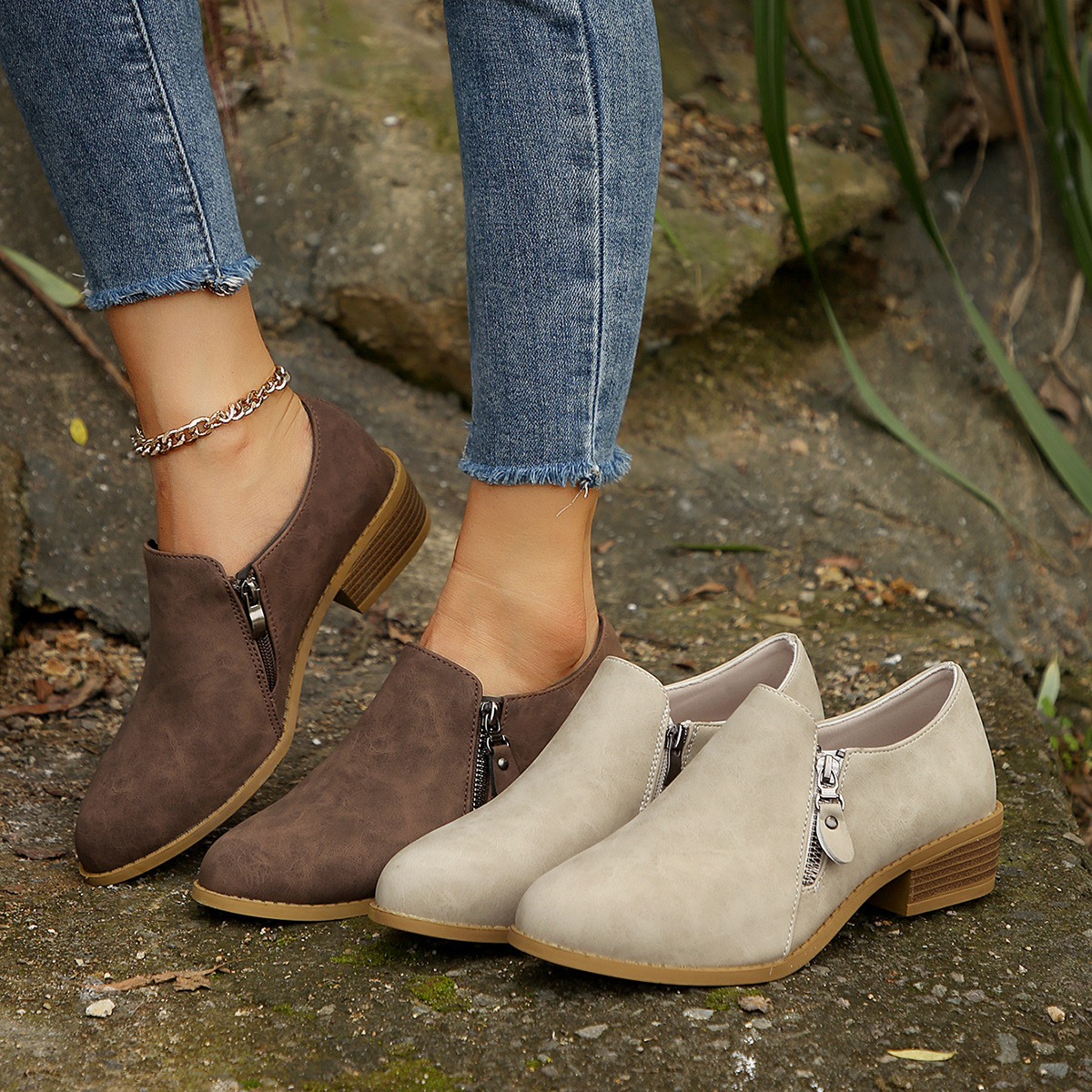 Suede Martin Boots Women's 2024 European and American Autumn and Winter New Foreign Trade Thick Heel Side Zipper plus size 43 Size Women's Ankle Boots