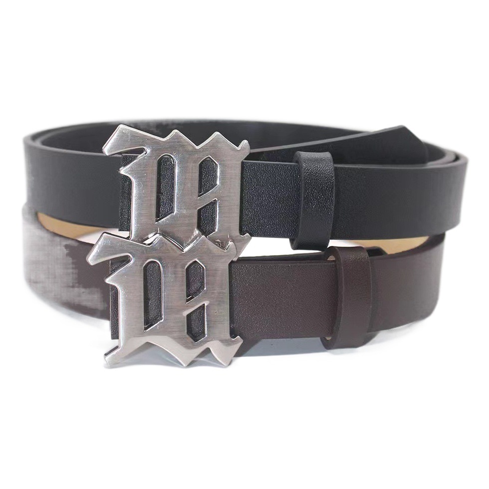 New INS style gothic silver metal logo hardware M snap button PU decorative belt fashion factory