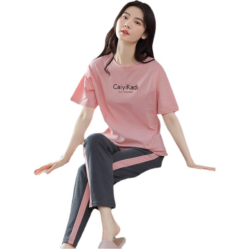 New Arrival Aifenteng Pajamas Women's Summer Pure Cotton Short-sleeved Trousers Thin Pure Cotton Outwear Casual Home Wear Suit