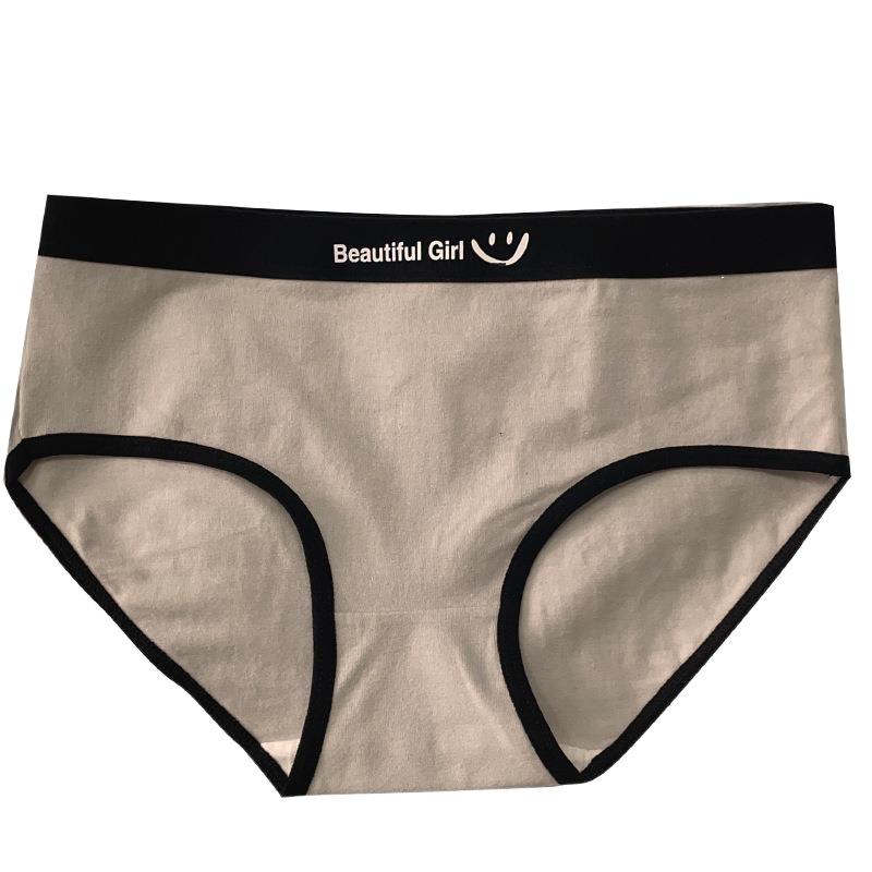 Women's Simple Black, White and Gray Pure Cotton Mid-Waist Underwear Briefs Pure Cotton Crotch Girl Printed Letters Breathable and Comfortable