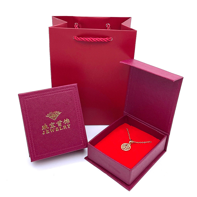 Red Grid Pattern Pendant Box Wedding Jewelry Packaging Box Oil Light Color Carton Gold Gift Necklace Box