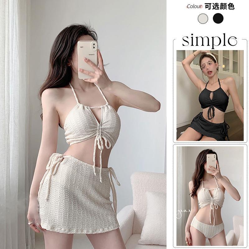 Sexy Bikini Swimsuit, High-End Internet Celebrity Swimsuit, Ins Style Slimming Look Swimsuit, Women's Three-Piece Set, Breast Pad, Hot Spring Bathing Suit